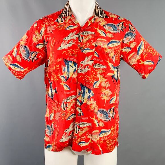 R13 SS19 Size XS Red Multi Color Hawaiian Viscose Camp Short Sleeve Shirt - Picture 1 of 8